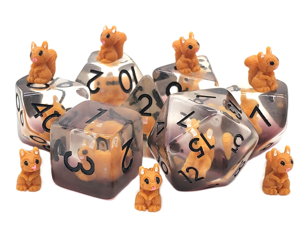 7 Piece DnD RPG Dice Set: Animal Kingdom - Squirrel - Brown