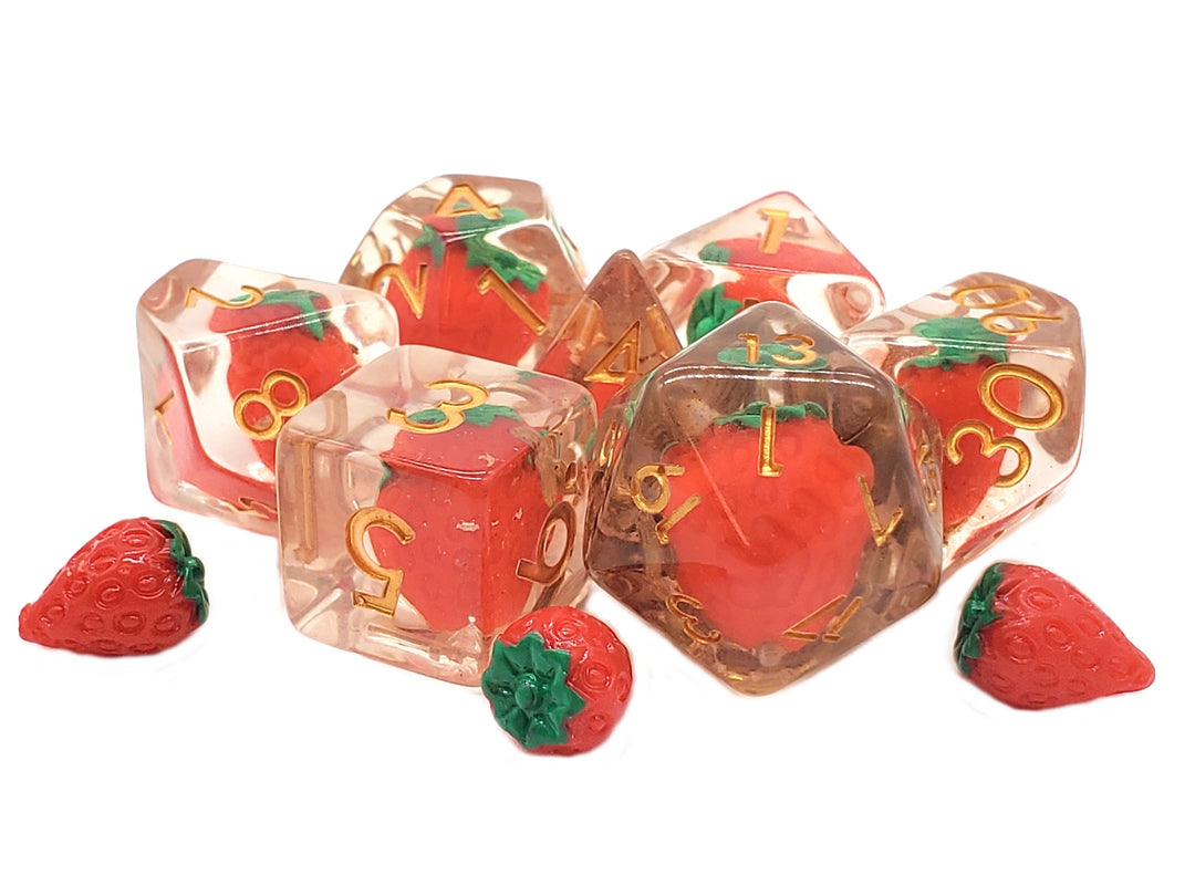 7 Piece DnD RPG Dice Set: Infused - Strawberry Fields!