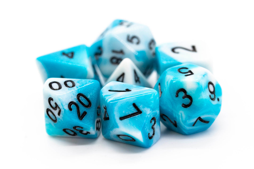 7 Piece DnD RPG Dice Set: Vorpal - Baby Blue & White w/ Black