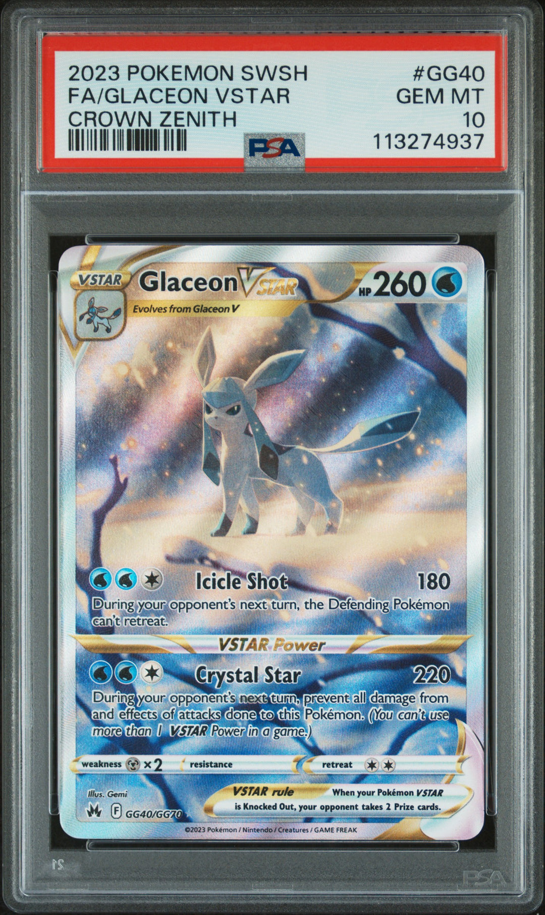 CROWN ZENITH GLACEON VSTAR PSA10