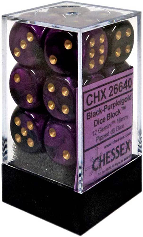 Chessex: Gemini Black Purple / Gold 16mm