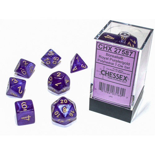 Chessex: Borealis Royal Purple/Gold Mini-Polyhedral Dice Set
