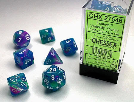 Chessex: Festive Waterlily/White Mini-Polyhedral Dice Set